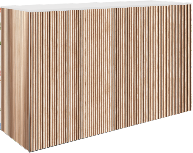 Art Series Service Bar Counter - Fluted Natural Oak - White Top - 60 x 180 x 110cm H